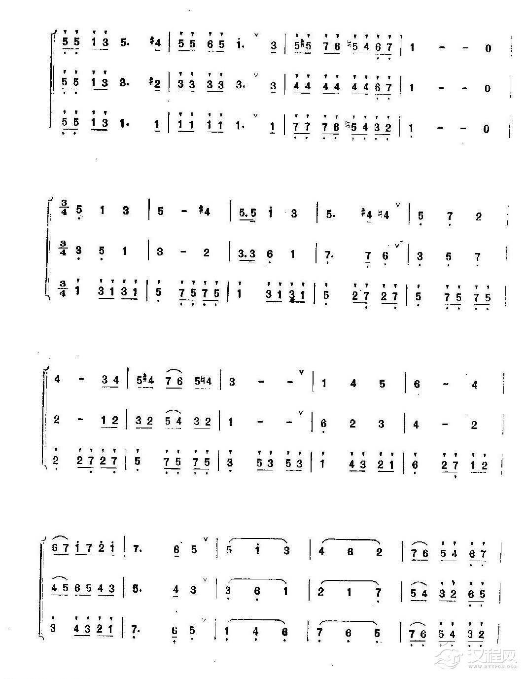 笛子练习曲选《三重奏——小鸟》竹笛练习乐谱