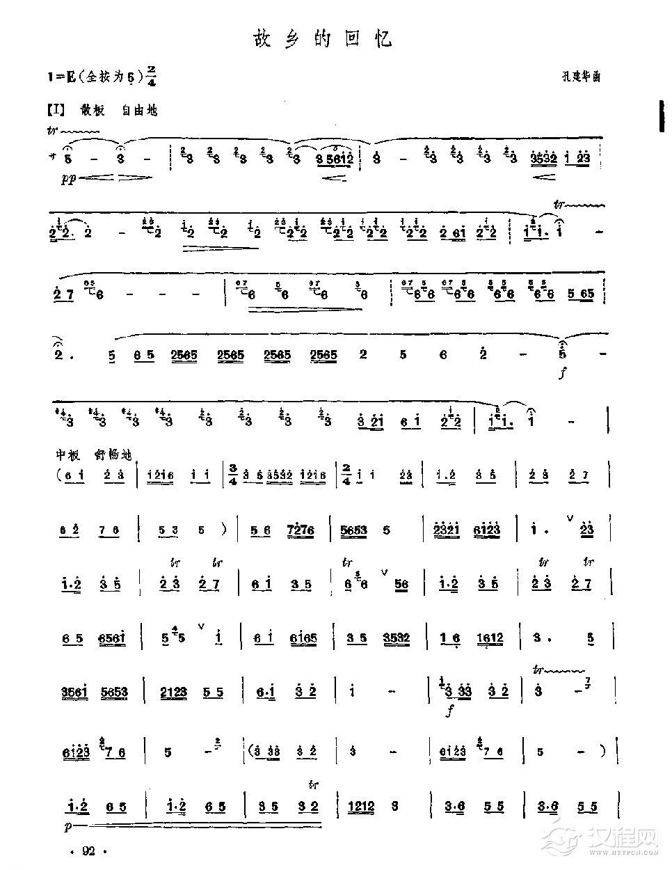 笛子独奏曲《故乡的回忆》孔建华/曲