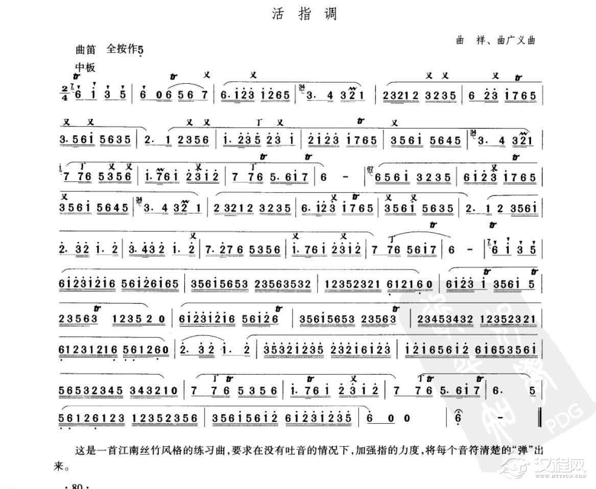 笛子考级练习曲《活指调&曲祥、曲广义曲》竹笛六级乐曲谱