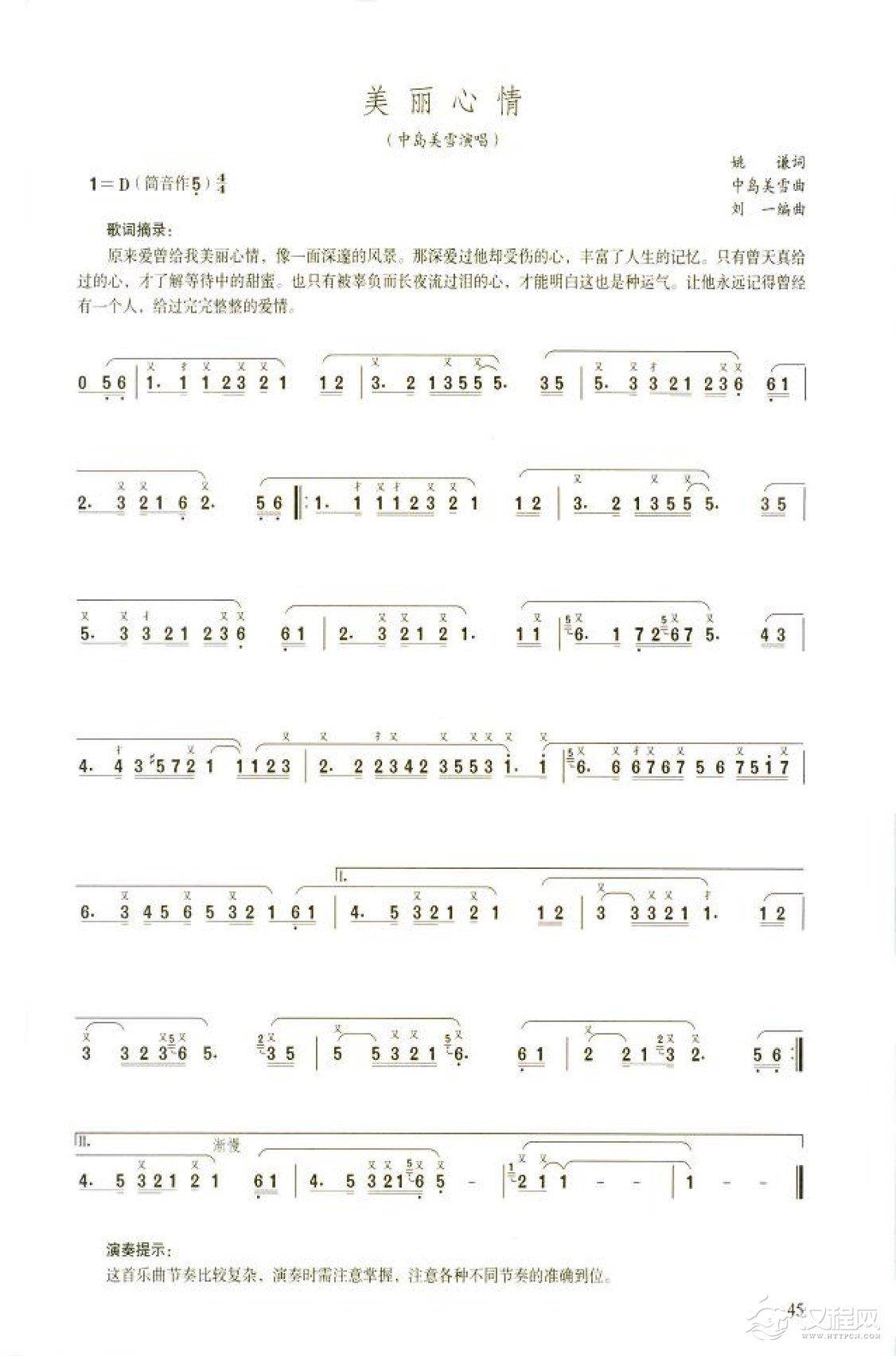 笛子流行金曲《美丽心情》中级独奏乐谱