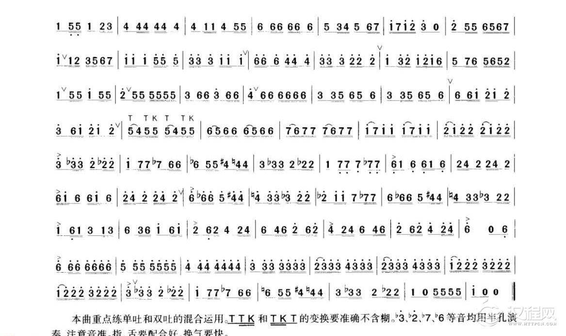 笛子考级练习曲《吐音练习&曲祥、曲广义曲》竹笛六级乐曲谱