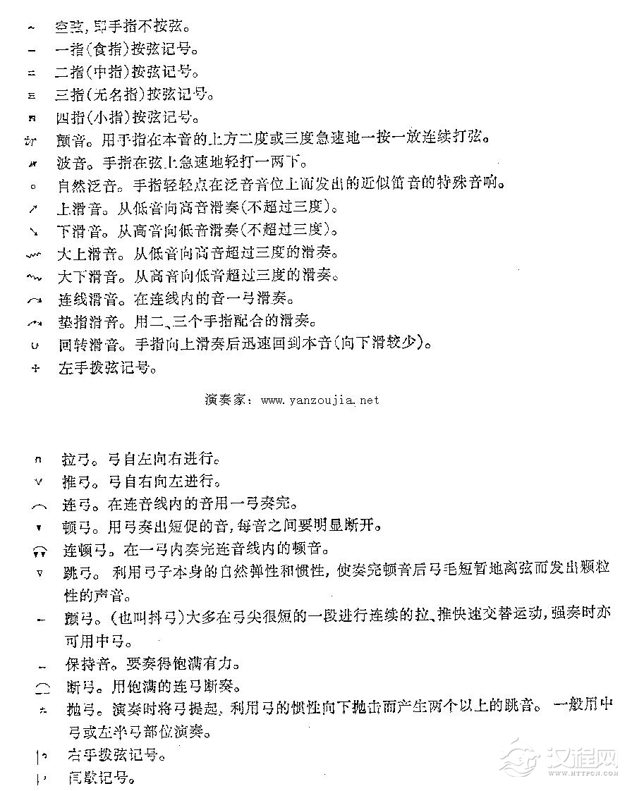 二胡曲谱上的常用符号