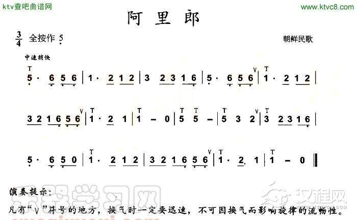 阿里郎 葫芦丝 简谱
