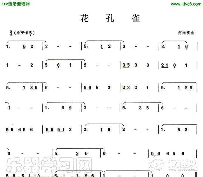 葫芦丝谱花孔雀