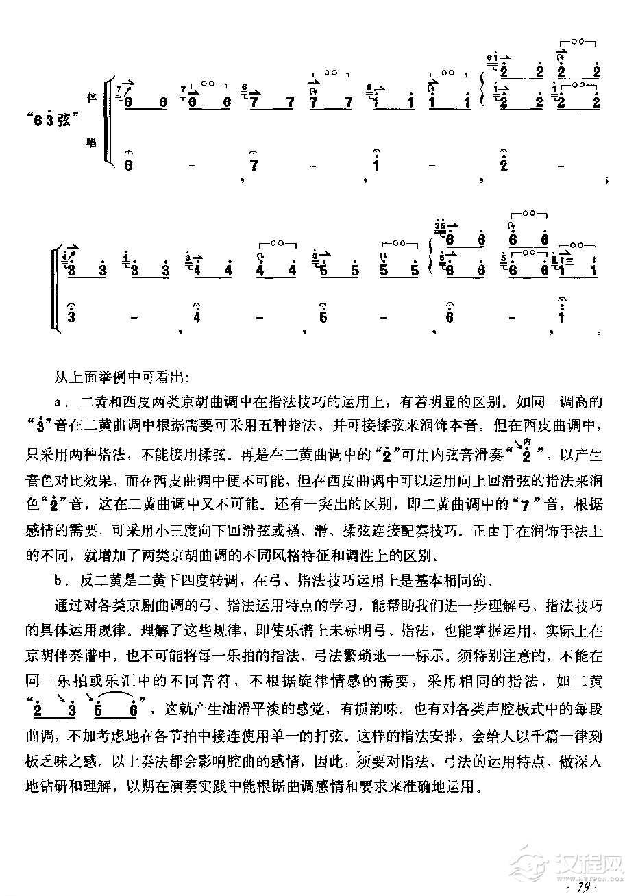 京胡弓、指法的配奏和运用特点