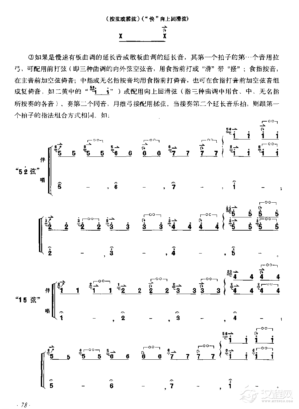 京胡弓、指法的配奏和运用特点