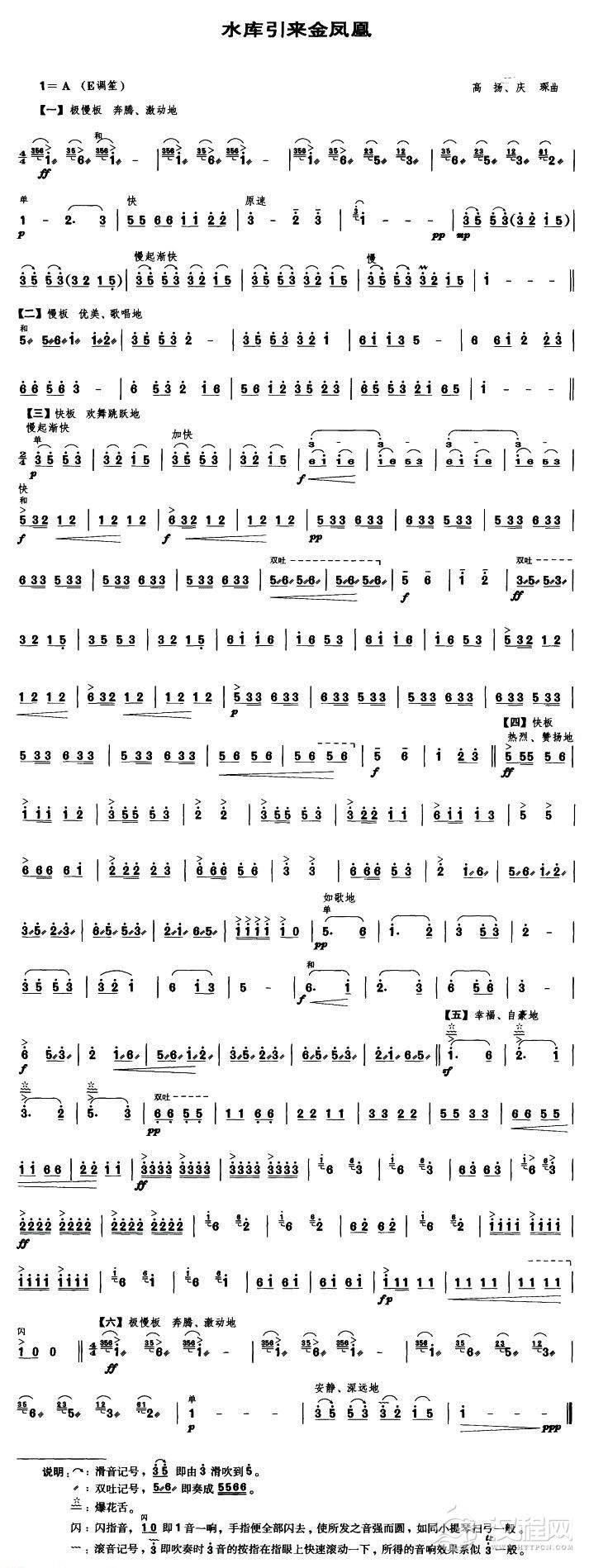 水库引来金凤凰（笙谱）_简谱