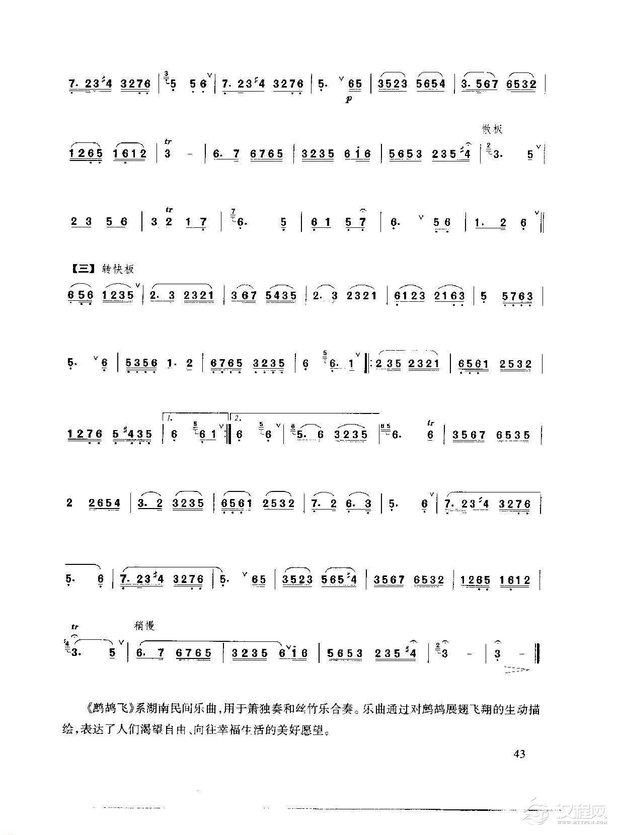 洞箫乐曲谱《鹧鸪飞》王铁锤