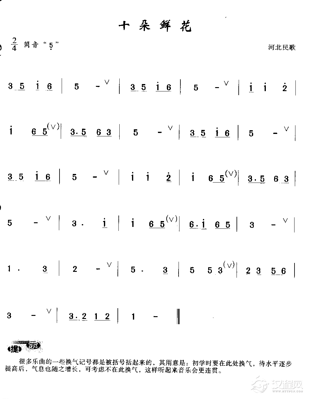 简单的洞箫乐曲《十朵鲜花》河北民歌