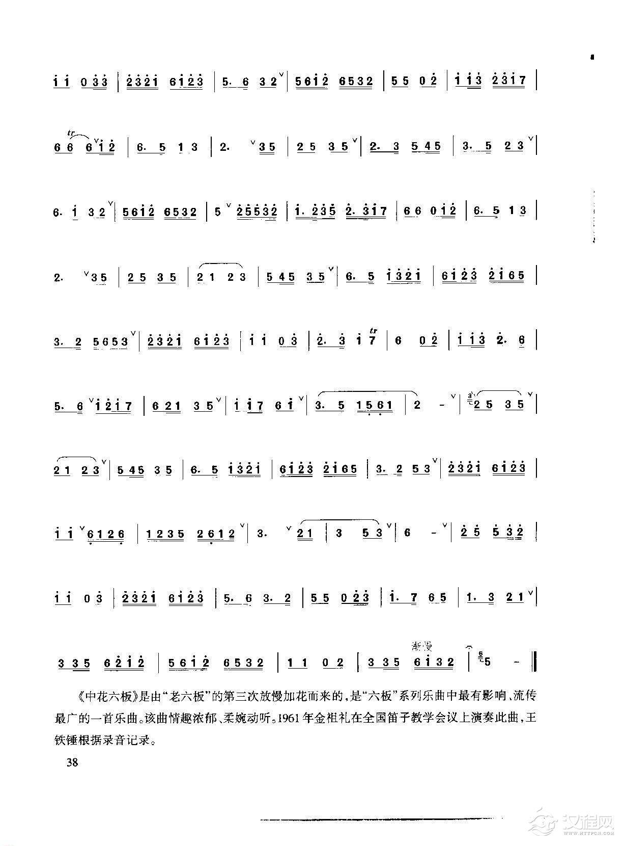洞箫乐曲谱《中花六板》王铁锤