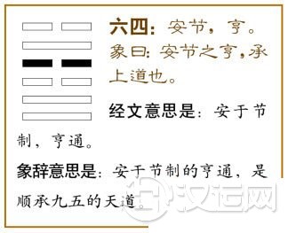 节卦第四爻，爻辞：六四：安节，亨。