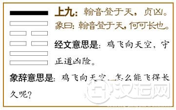 中孚卦第六爻，爻辞：上九：翰音登于天，贞凶。
