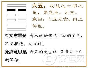 损卦第五爻，爻辞：六五：或益之十朋之龟，弗克违，元吉。