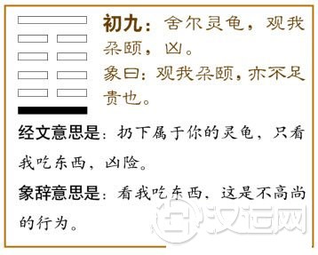 颐卦第一爻，爻辞：初九：舍尔灵龟，观我朵颐，凶。