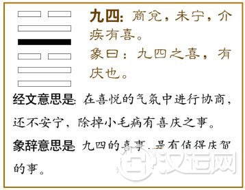 兑卦第四爻,爻辞:九四:商兑,未宁,介疾有喜。