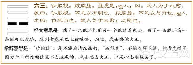 履卦第三爻，爻辞：六三：眇能视，跛能履。