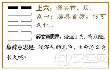 既济卦第六爻,爻辞:上六:濡其首,厉。