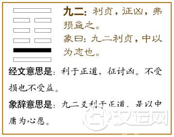 损卦第二爻,爻辞:九一:利贞,征凶;弗损放之。