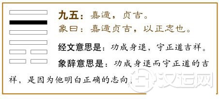 遁卦第五爻,爻辞:九五:嘉遁,贞吉。