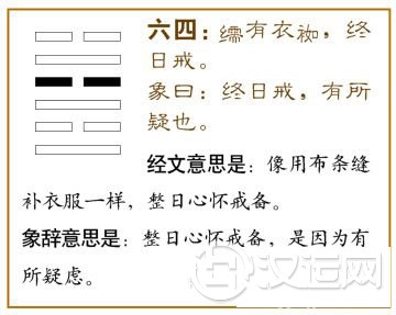 既济卦第四爻,爻辞:六四:繻有衣袽,终日戒。