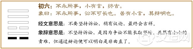 讼卦第一爻,爻辞:初六:不永所事,小有言,终吉。