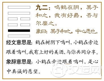 中孚卦第二爻，爻辞：九二：鸣鹤在阴，其子和之