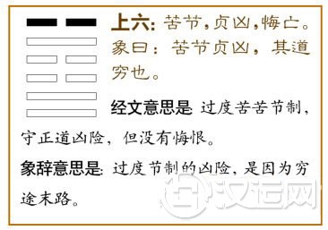 节卦第六爻，爻辞：上六：苦节；贞凶，悔亡。