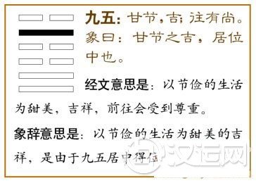 节卦第五爻，爻辞：九五：甘节，吉，往有尚。爻辞释义