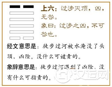 大过卦第六爻,爻辞:上六:过涉灭顶,凶,无咎。