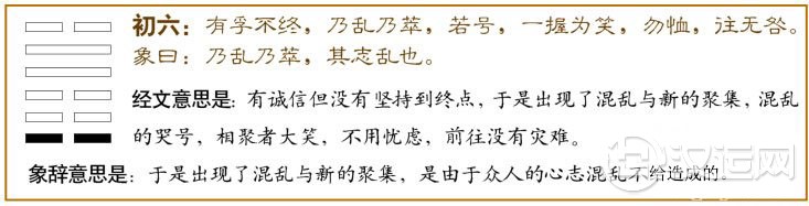 萃卦第一爻，爻辞：初六：有孚不终，乃乱乃萃