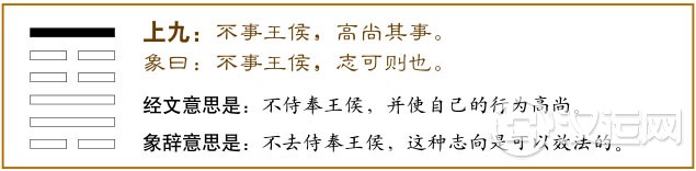 上九：不事王侯，高尚其事