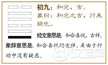 兑卦第一爻,爻辞:初九:和兑,吉。