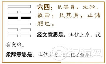 艮卦第四爻,爻辞:六四:艮其身,无咎。