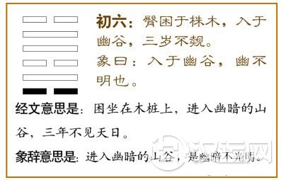 困卦第一爻,爻辞:初六:臀困于株木,入于幽谷,三岁不觌。